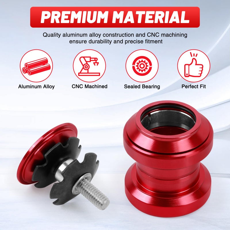 Tongze 1-1/8"" 34mm Bike Headset, MTB Headset Fits for Mountain Bike Road Bicycle with Bearing & Stem Cap(Red) - Image 2